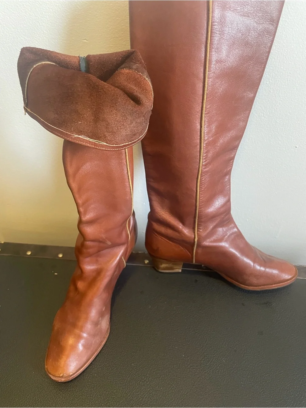 1980’s Vintage Women's Leather Tall Boots in Cognac *Estate Sale Find*
